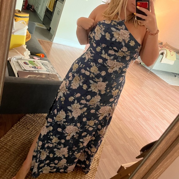 Lena Blue Floral Maxi Halter Dress - Picture 1 of 3